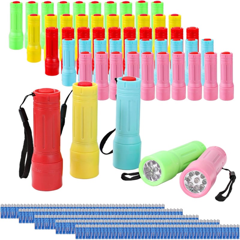 Hilngav 50 Pack 9-LED Mini Flashlight Bulk, Small Multicolor Flashlights with Lanyard, Batteries Included, for Hurricane Supplies, Christmas Gifts Stocking Stuffer - Image 1